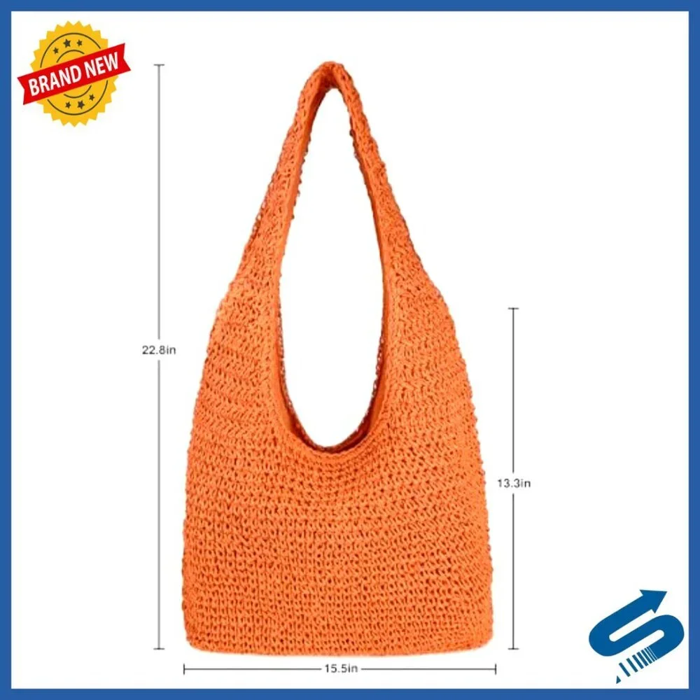 Large Handwoven Straw Tote Bag Boho Chic Summer Beach Hobo Shoulder Purse